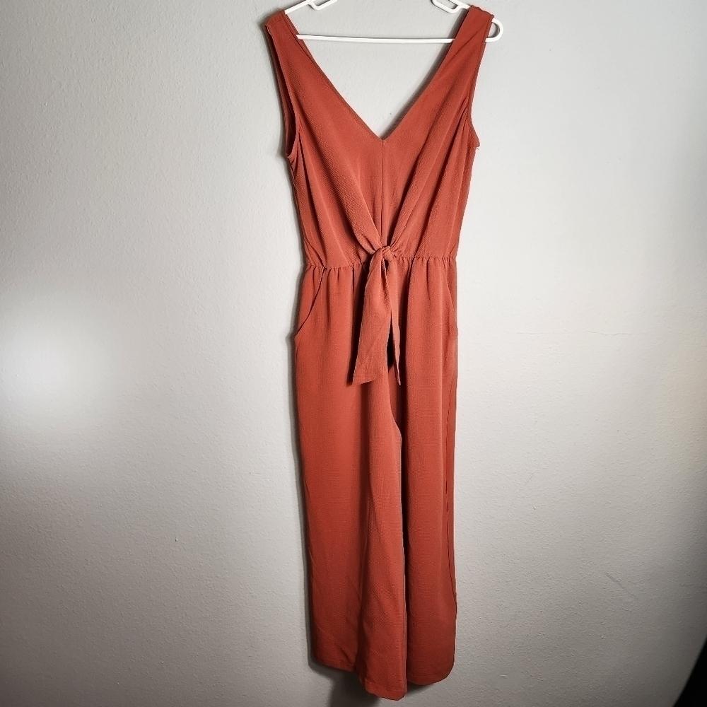 As U Wish Womens Burnt Orange Sleeveless V-Neck Wide Leg Jumpsuit-Size S